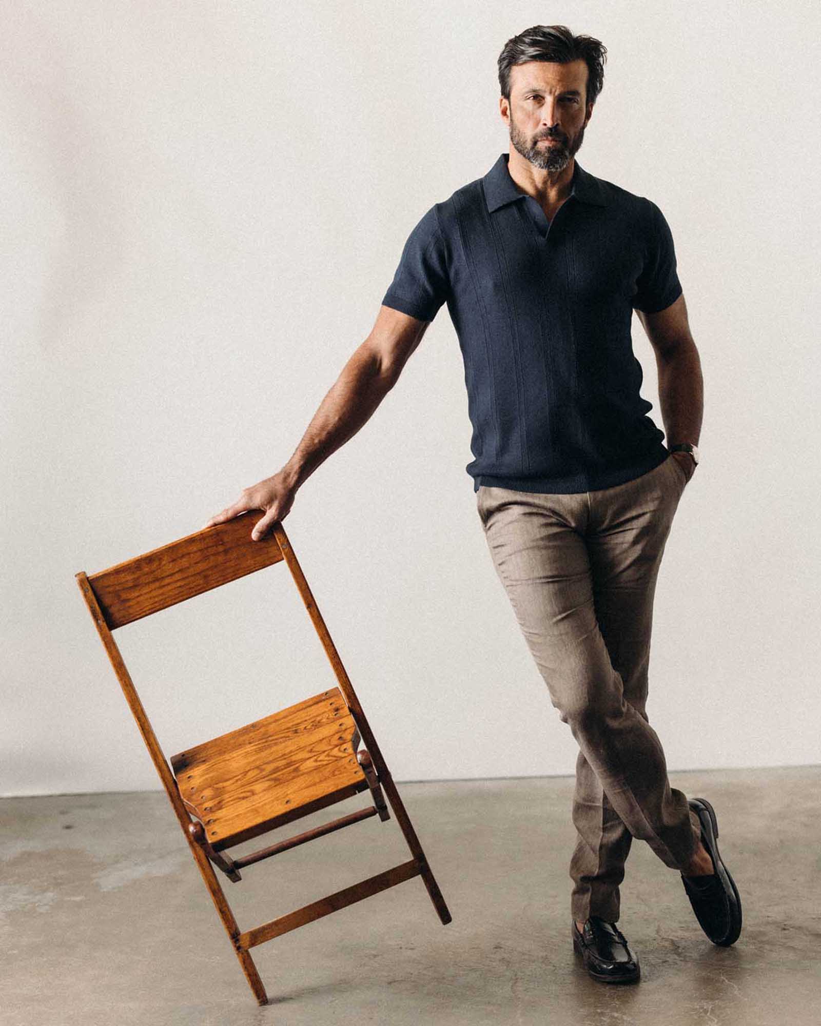 The Valencia Sweater Polo in Dark Navy Rib - Image 4
