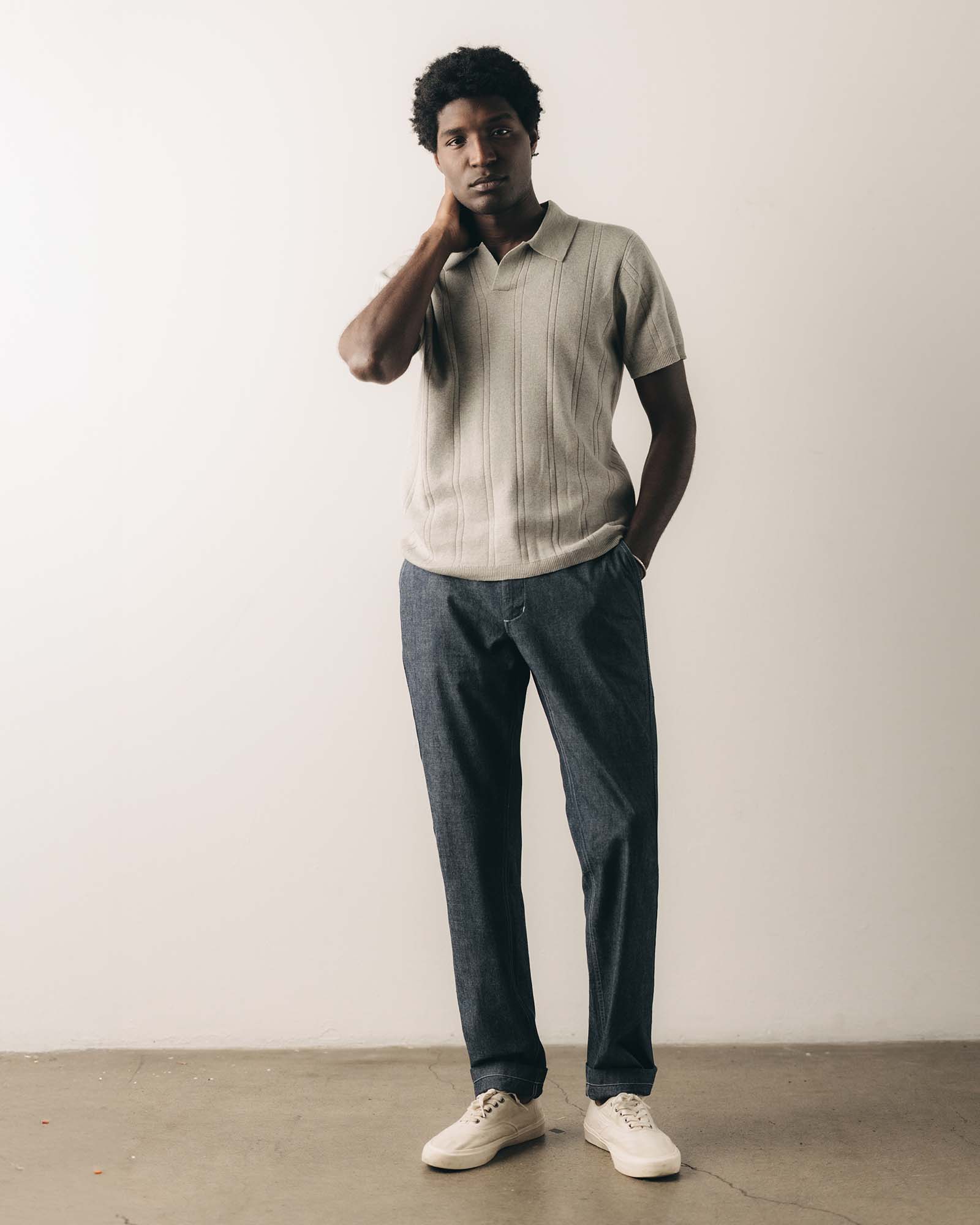 The Valencia Sweater Polo in Heather Grey Rib - Image 3