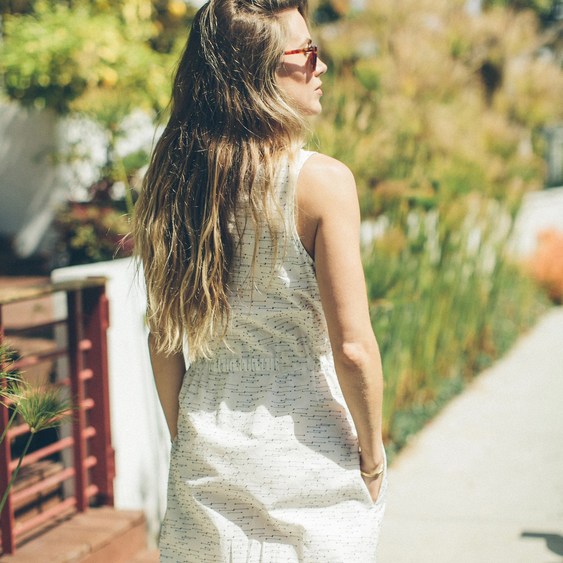 The Venice Dress in Natural and Indigo Jacquard - Image 4