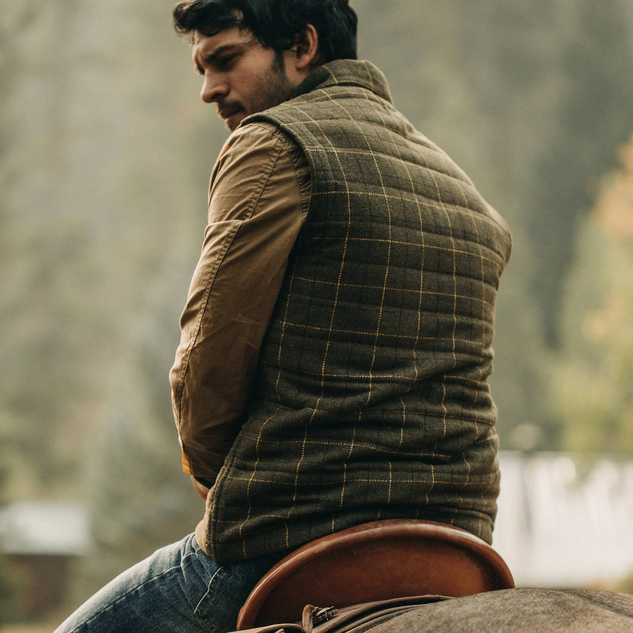 The Vertical Vest in Olive Plaid Wool - Image 6