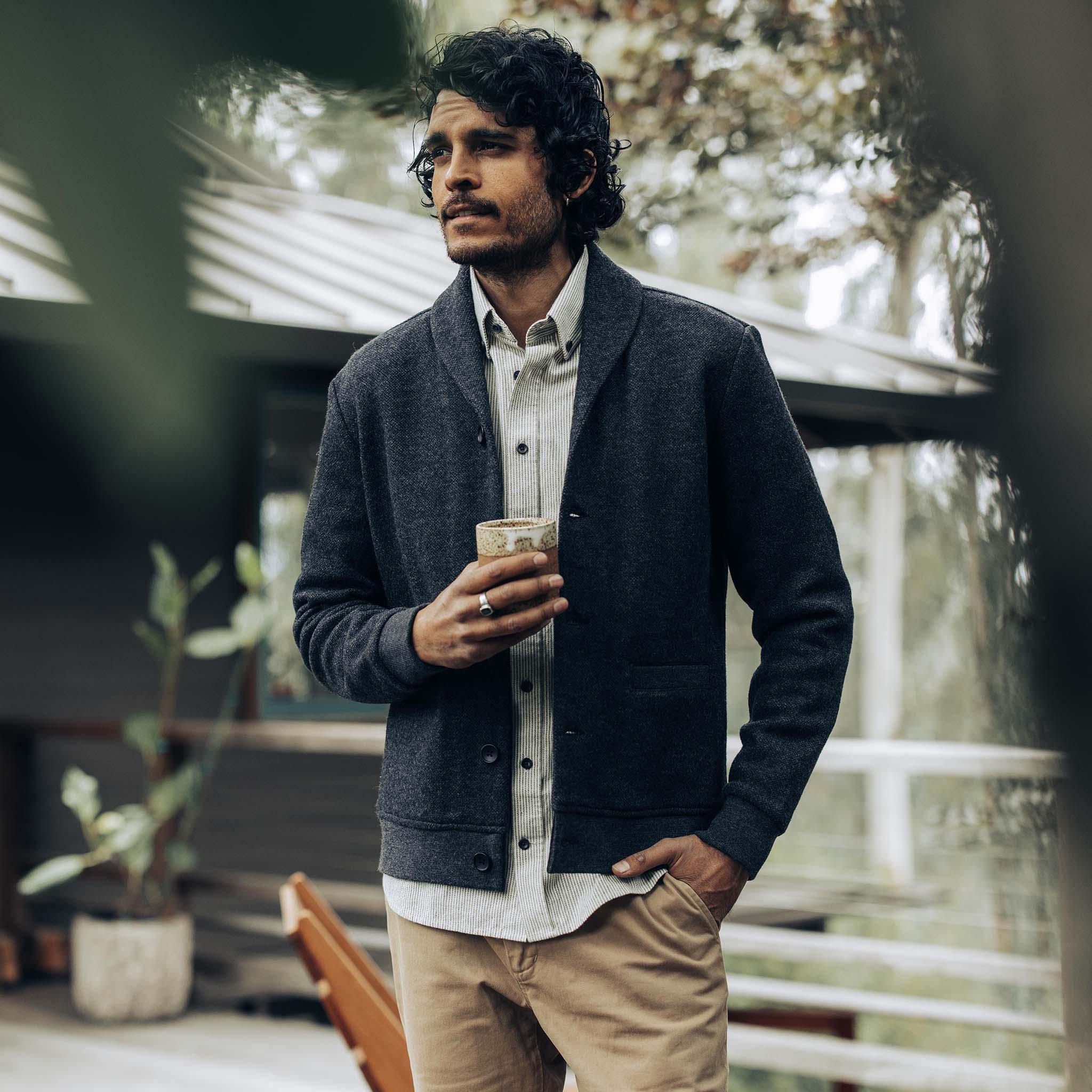 The Weekend Cardigan in Charcoal Herringbone Wool - Image 2