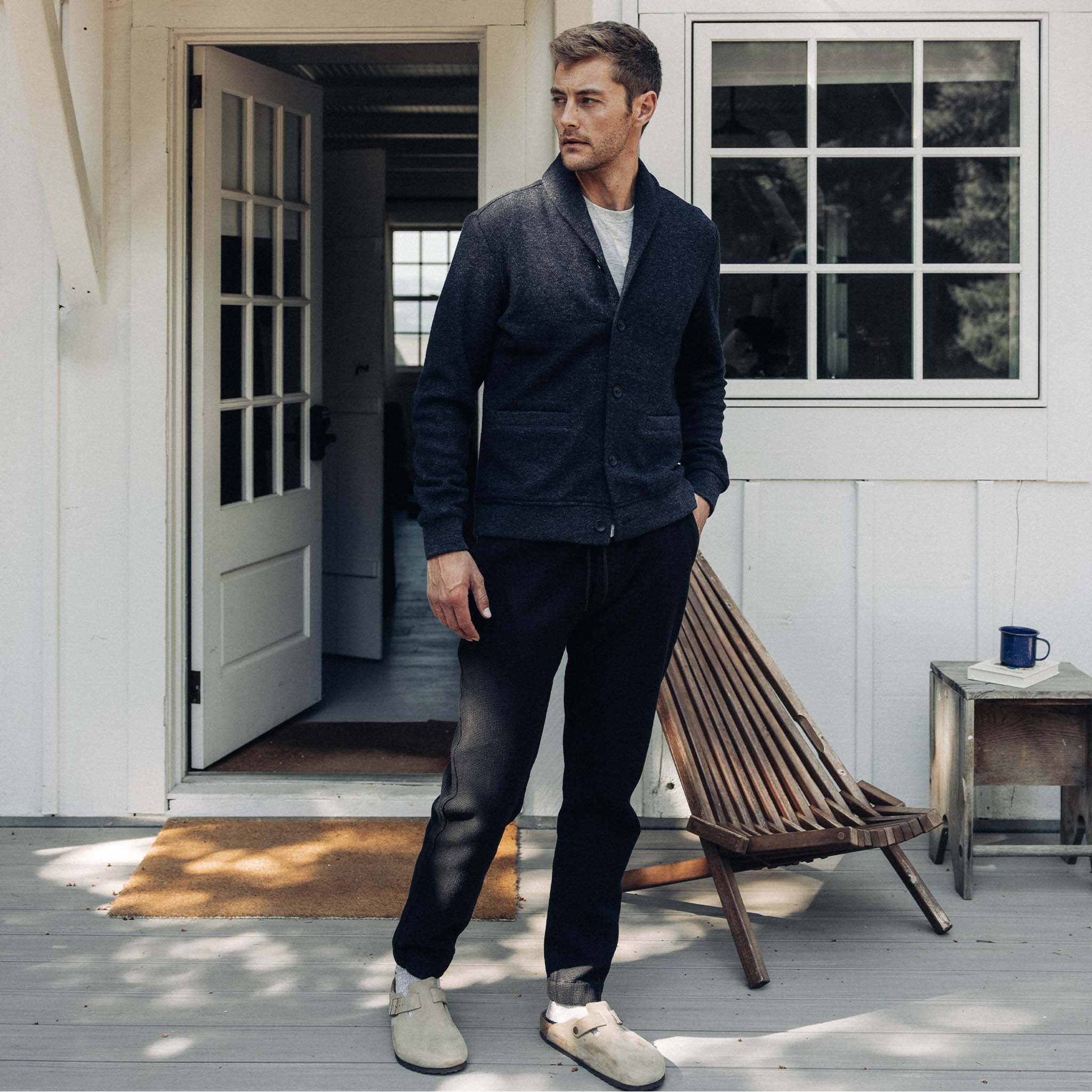 The Weekend Cardigan in Navy Herringbone Wool - Image 2