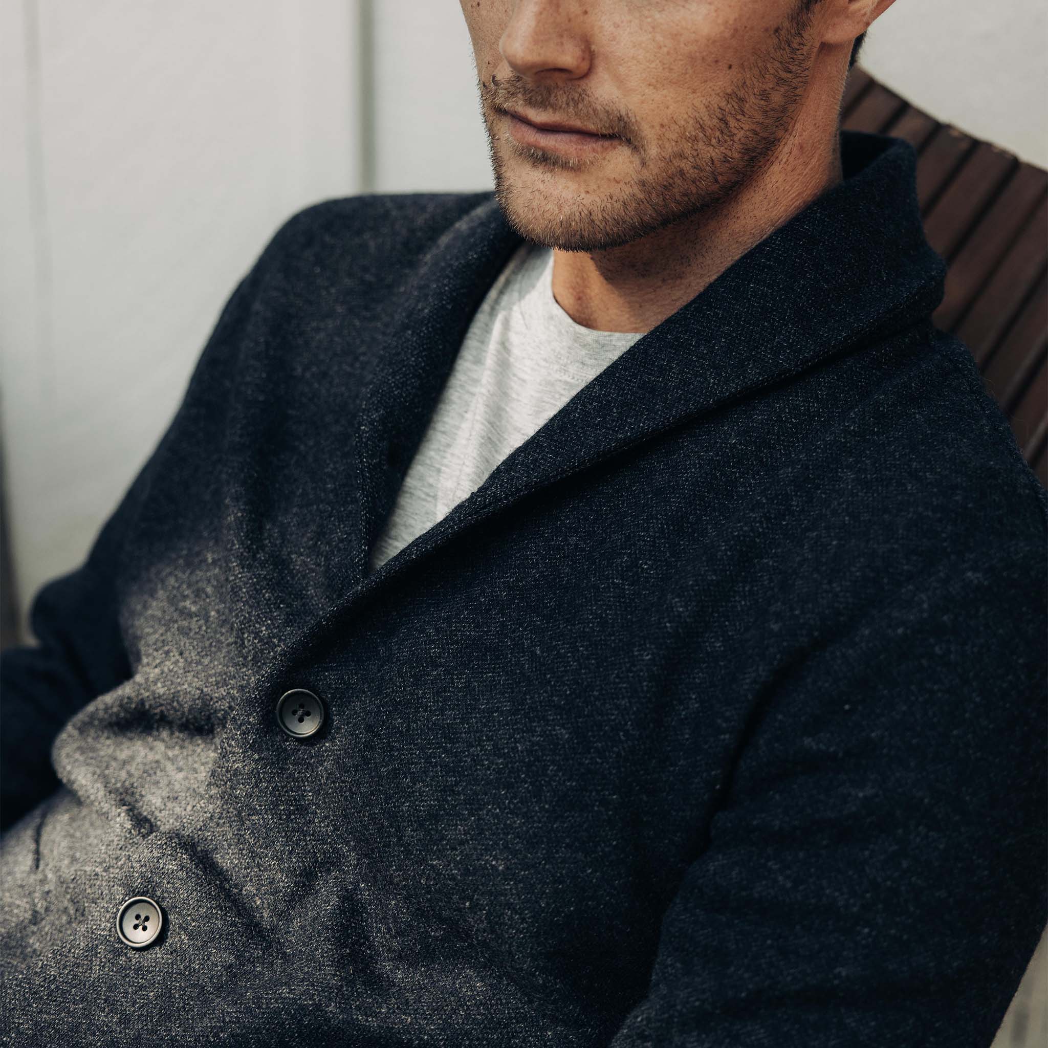The Weekend Cardigan in Navy Herringbone Wool - Image 3