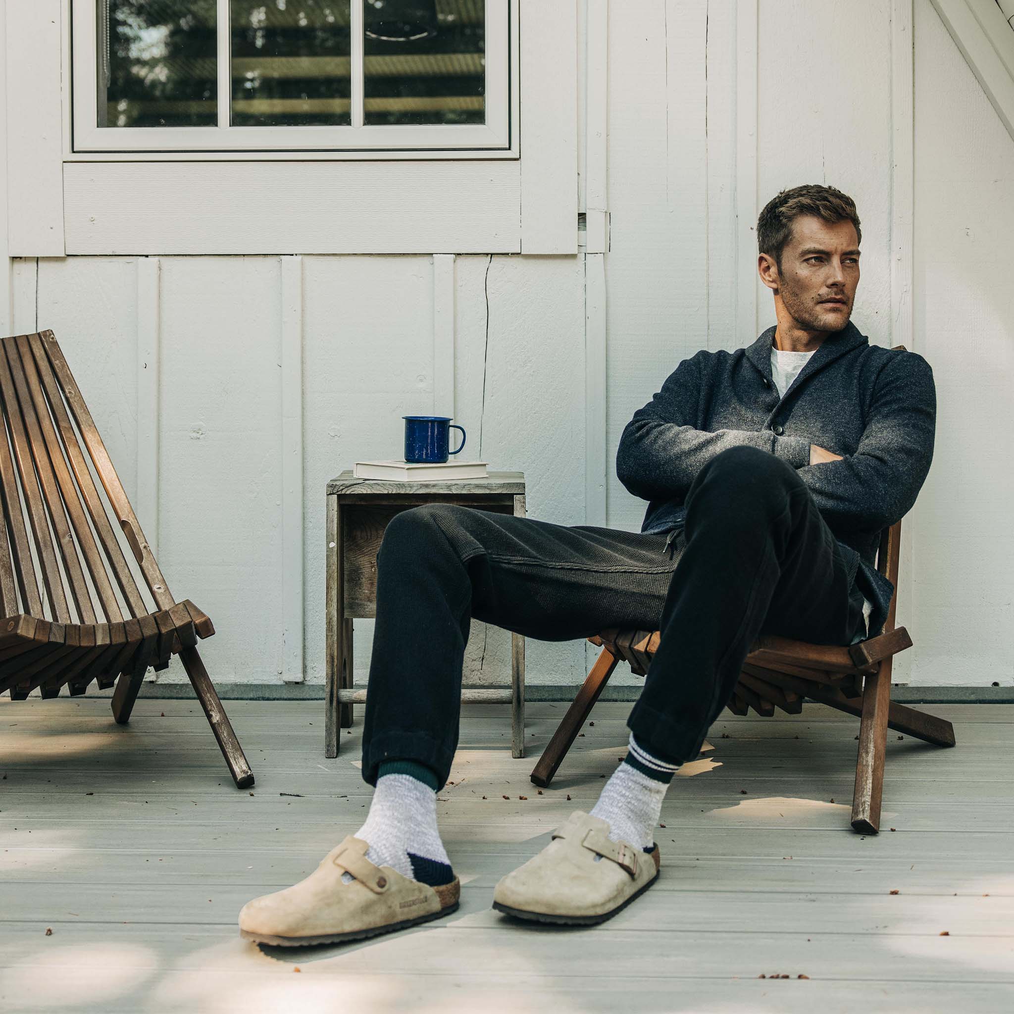 The Weekend Cardigan in Navy Herringbone Wool - Image 5