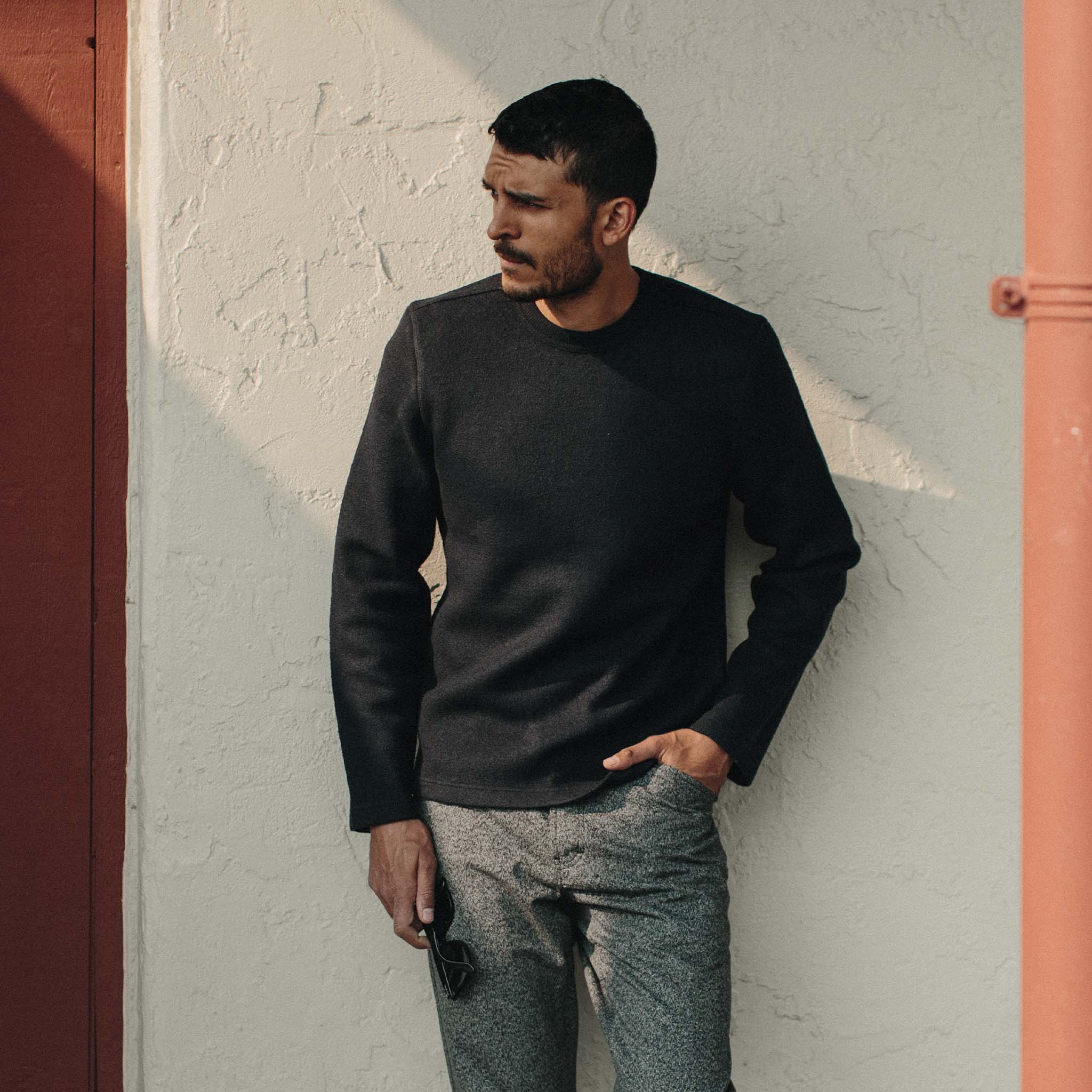 The Weekend Crewneck in Navy Boiled Wool - Image 2