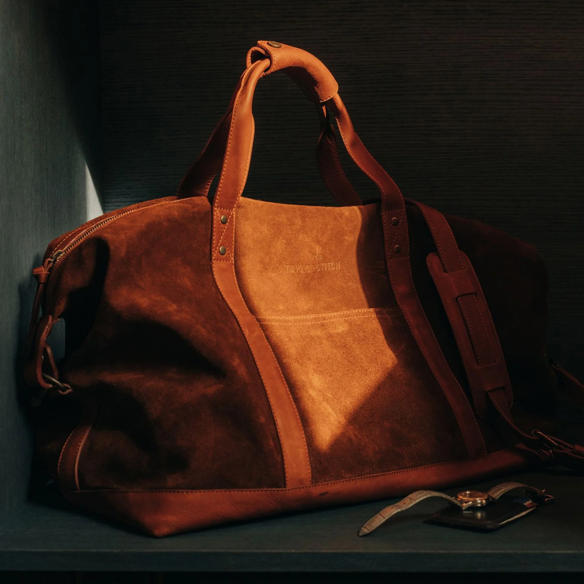 The Weekender Duffle in Chocolate Roughout - Image 3