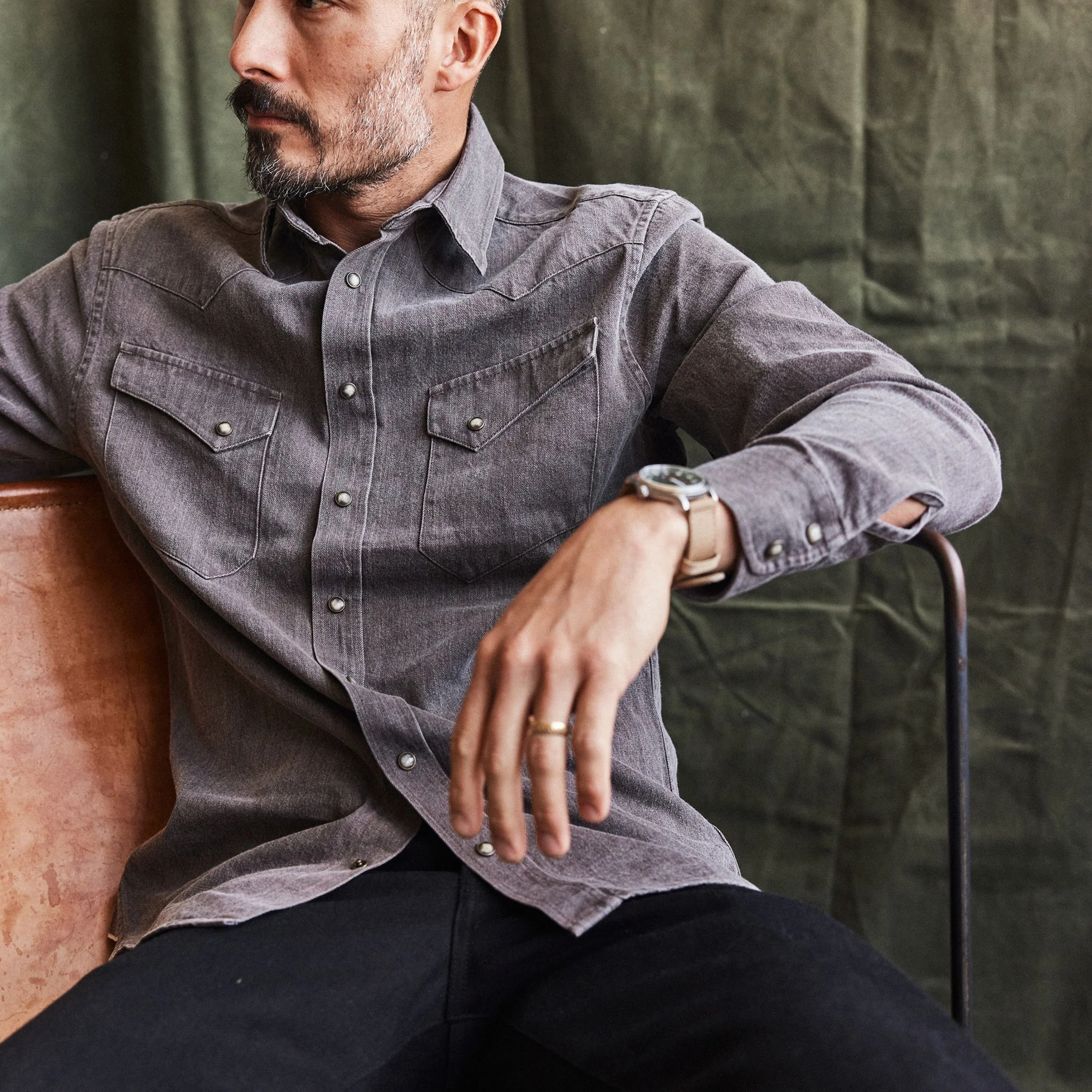 The Western Shirt in Soil Pigment Selvage Denim - Image 2