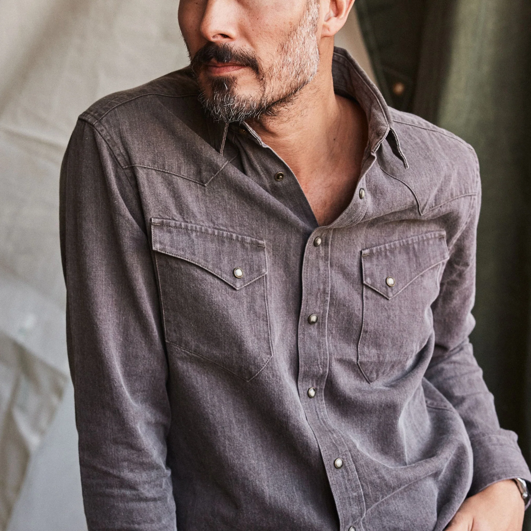 The Western Shirt in Soil Pigment Selvage Denim - Image 3