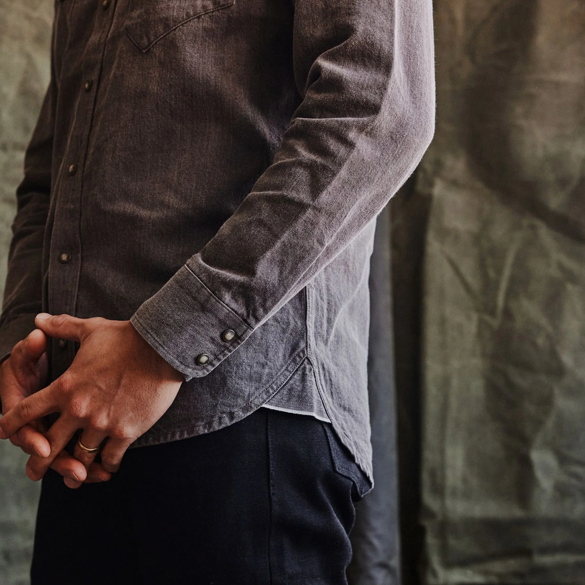 The Western Shirt in Soil Pigment Selvage Denim - Image 4