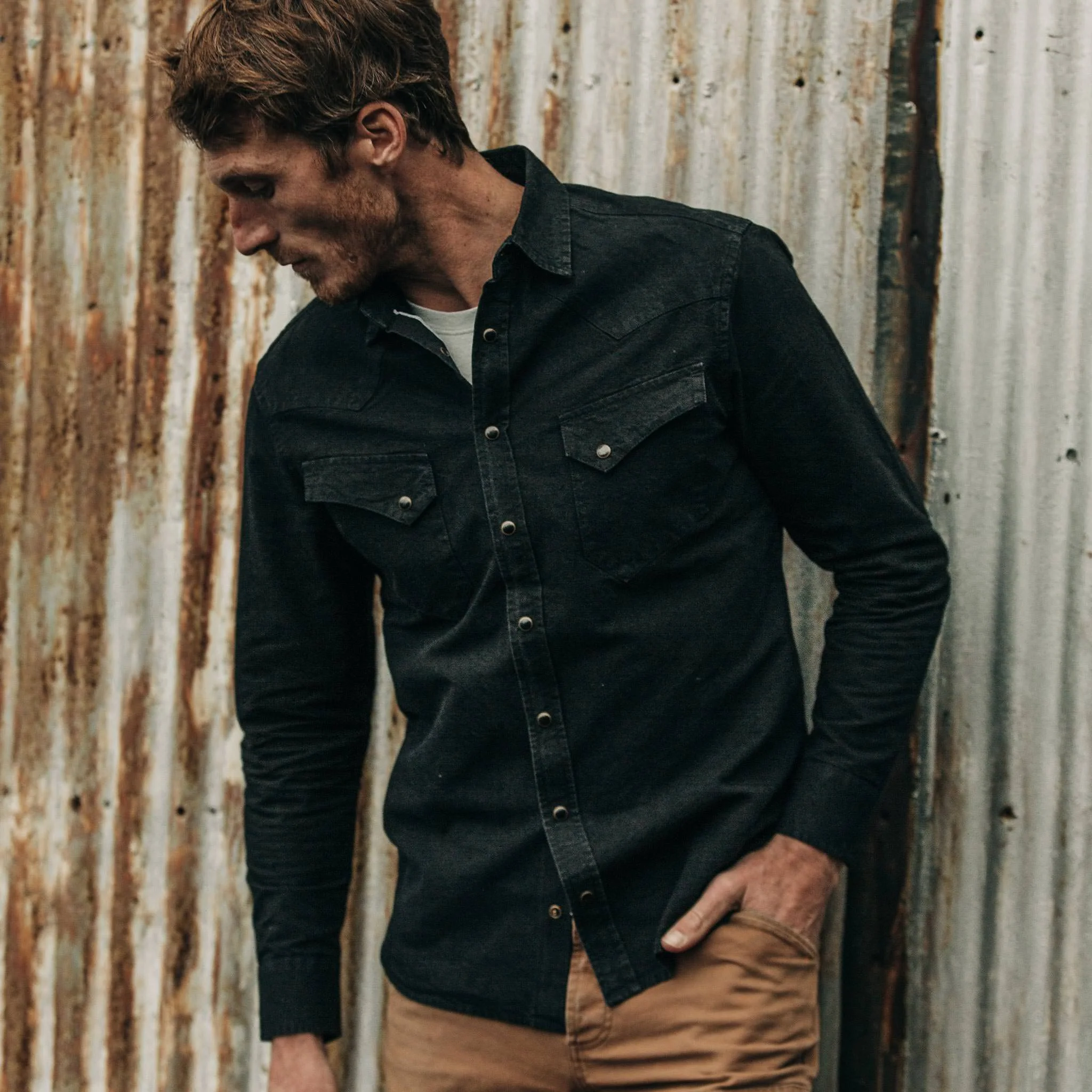The Western Shirt in Washed Black Selvage Chambray - Image 2