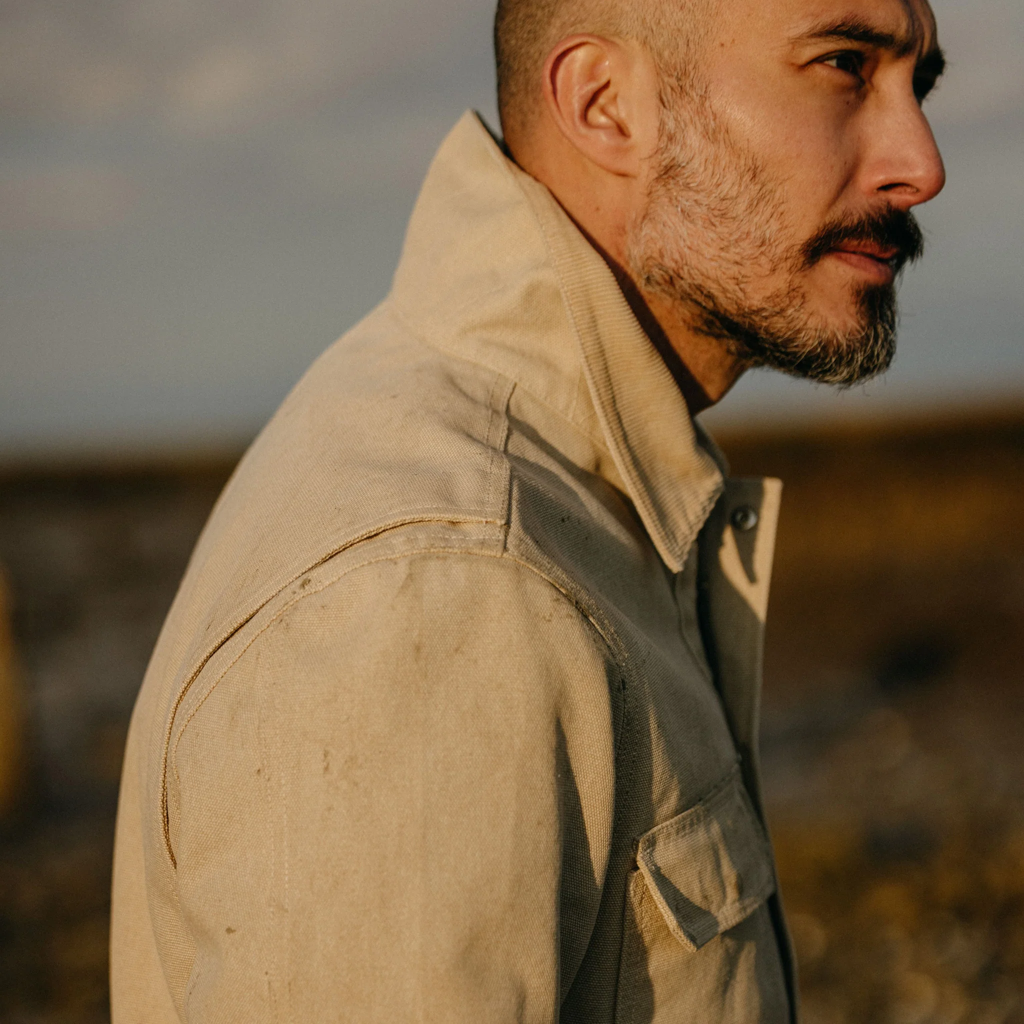 The Workhorse Utility Jacket in Light Khaki Chipped Canvas - Image 4