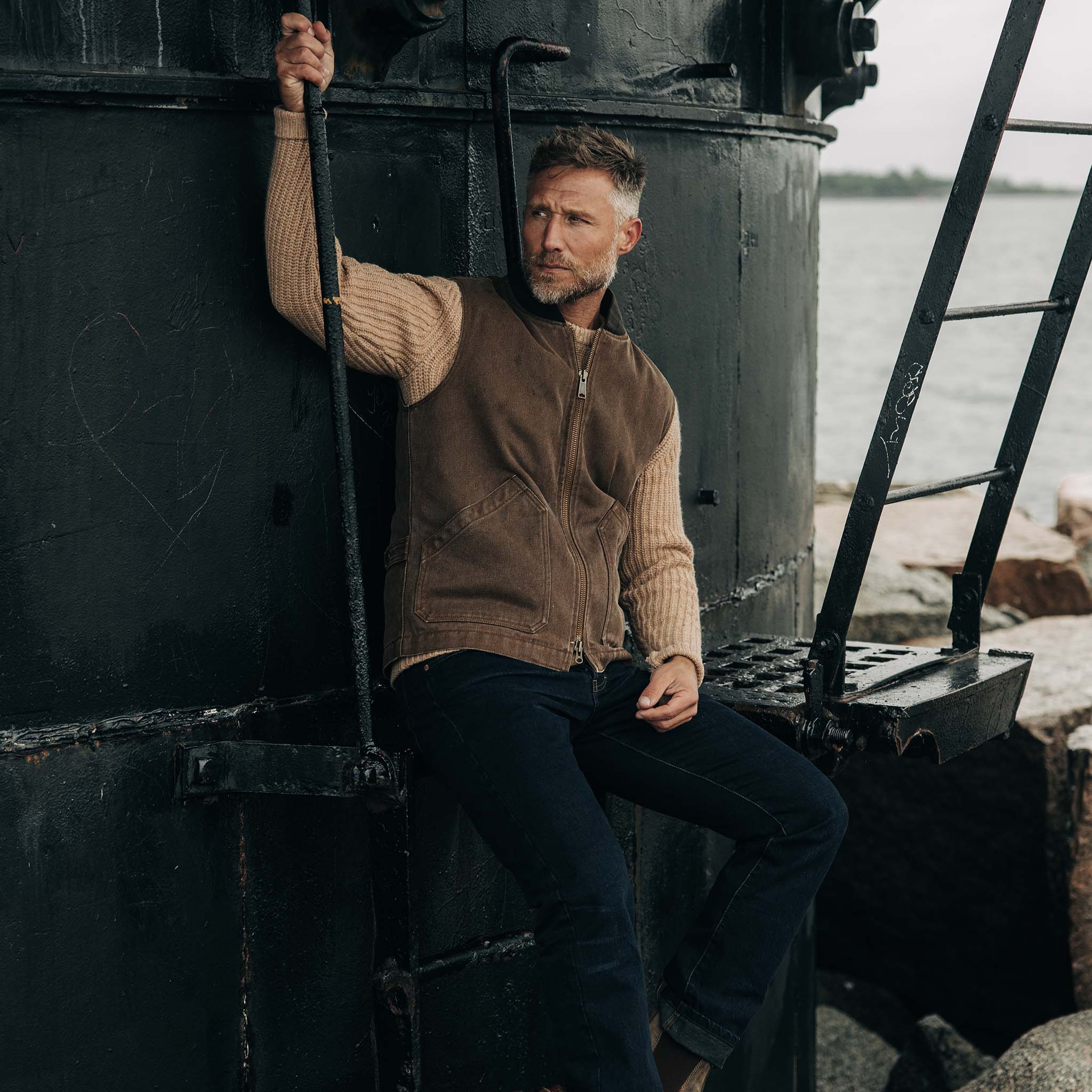 The Workhorse Vest in Aged Penny Chipped Canvas - Image 2